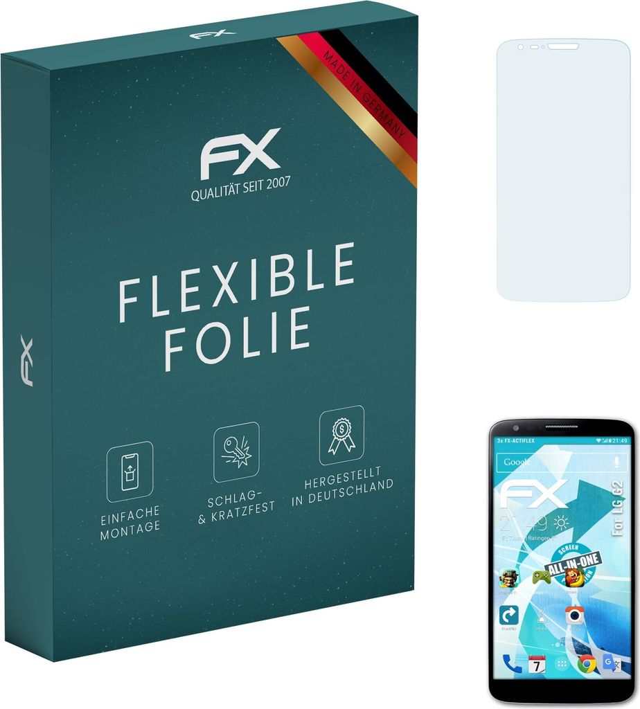 atFoliX FX-ActiFleX 3x Schutzfolie kompatibel mit LG G2 Folie