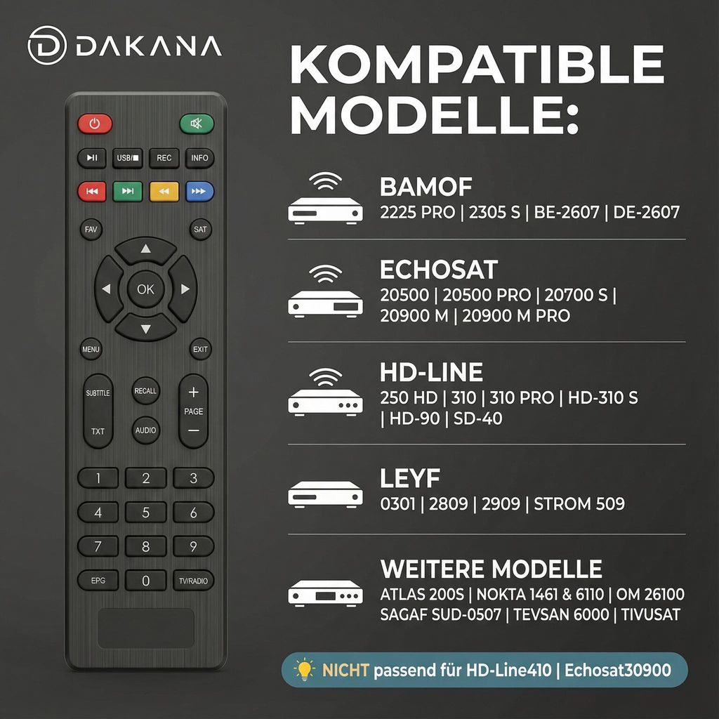 TCNOUMT Mando a distancia de repuesto KT1045 compatible con Amstrad Echosat HD-Line 310, 20500 Pro, Maxytex Megasat HD 310V3, MKDipal Nokta Leyf 0301, Bamof 2225 Pro, Tevsan 6000, EK66000 Mini Sat