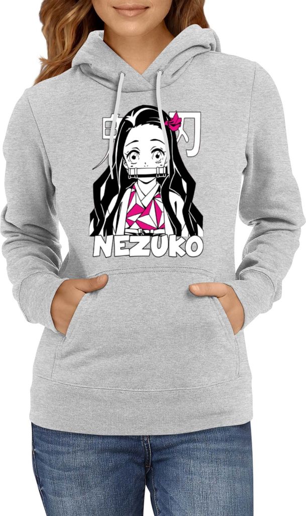 Damen Kapuzenpullover Demon Anime Slayer Nezuko Kamado 008, Lady 2XL / Grau