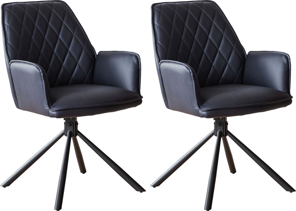 SalesFever Armlehnstuhl 2er-Set | 360 Grad Drehfunktion | Bezug Microfaser in Kunstlederoptik | Gestell Metall | B 59 x T 63 x H 89 cm | dunkelblau...