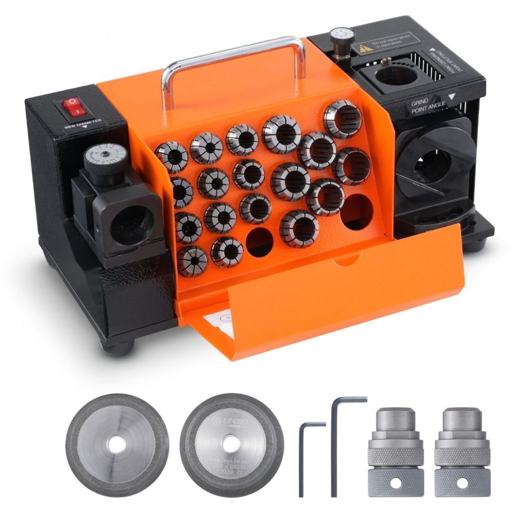 Bohrerschleifgerät 120W - Schärfstation 4500U/min - Stahl Bohrerschärfgerät - Einstellbarer Spitzenwinkel 95-135° - 18 Spannzangen - Geeignet ...