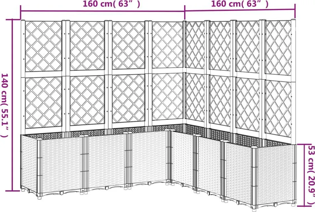 Bac à fleurs design 160x160 cm gris clair avec treillis résistant - 8