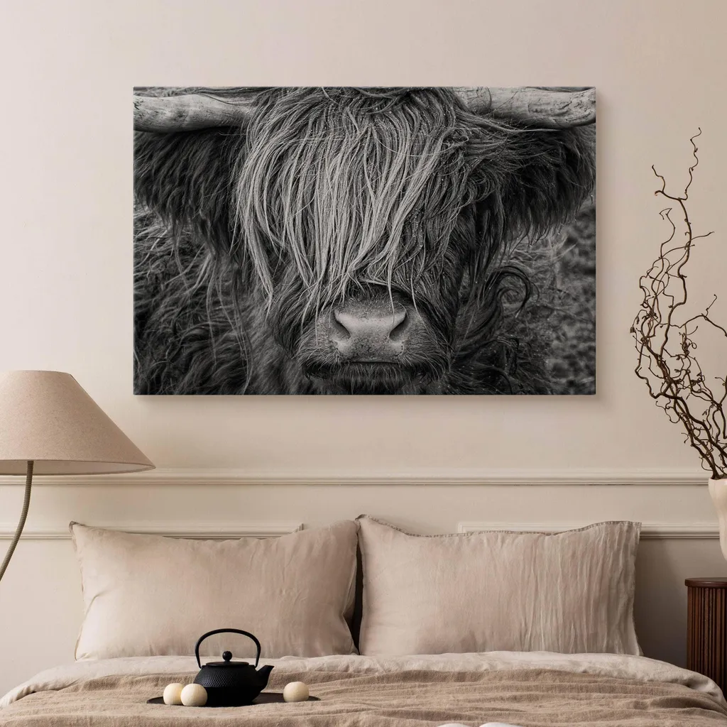 Yooyu Quadro Su Tela Con Highland Cow E Yak - Stampa Artistica Per Soggiorno, Decorazione Murale Moderna, 90x90 Cm, Telaio Nero