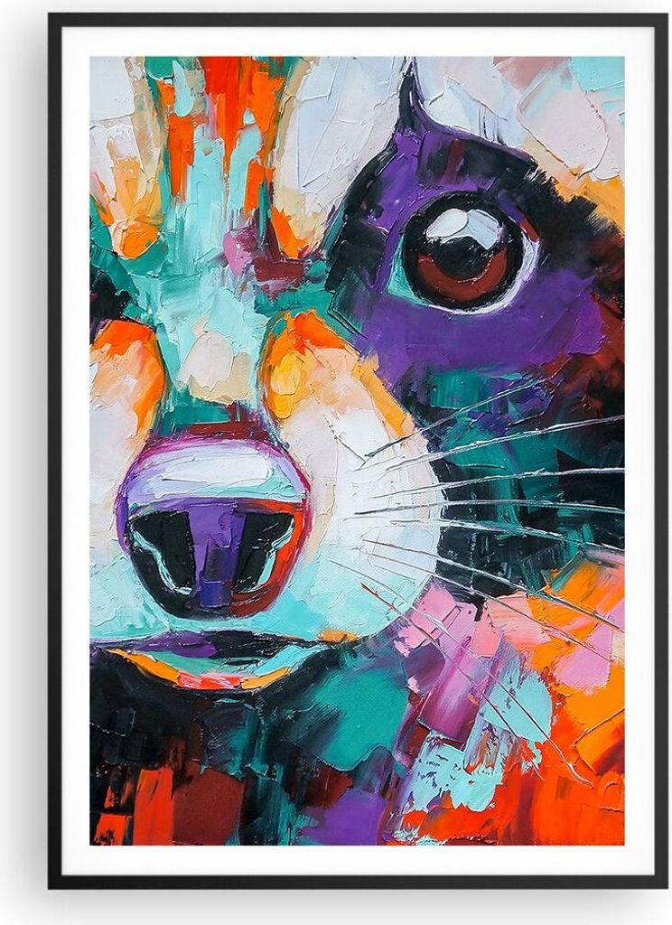 Gerahmtes Poster - Schwarzer Rahmen - Waschbär Bunt Öl - 70x100 cm - Wand Bild - Wanddeko - Wandbilder - Kunstposter - Wandposter - Bilderrahmen ...