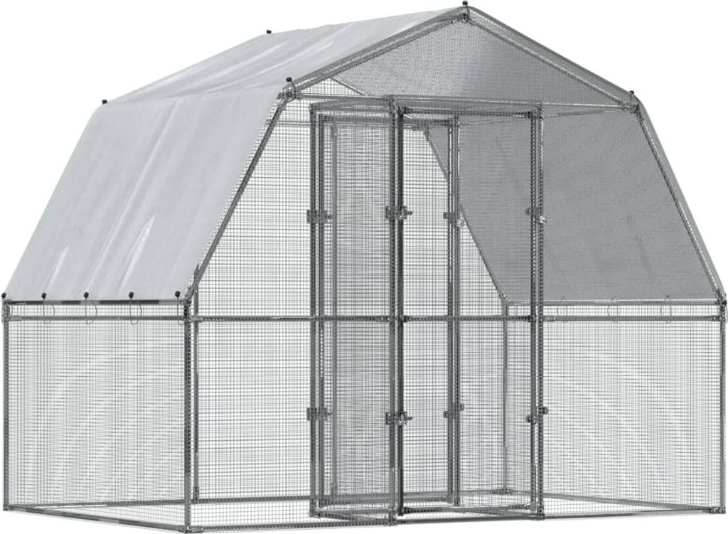Hühnergehege mit Dach und Tür Silbern Verzinkter Stahl Produktbild 