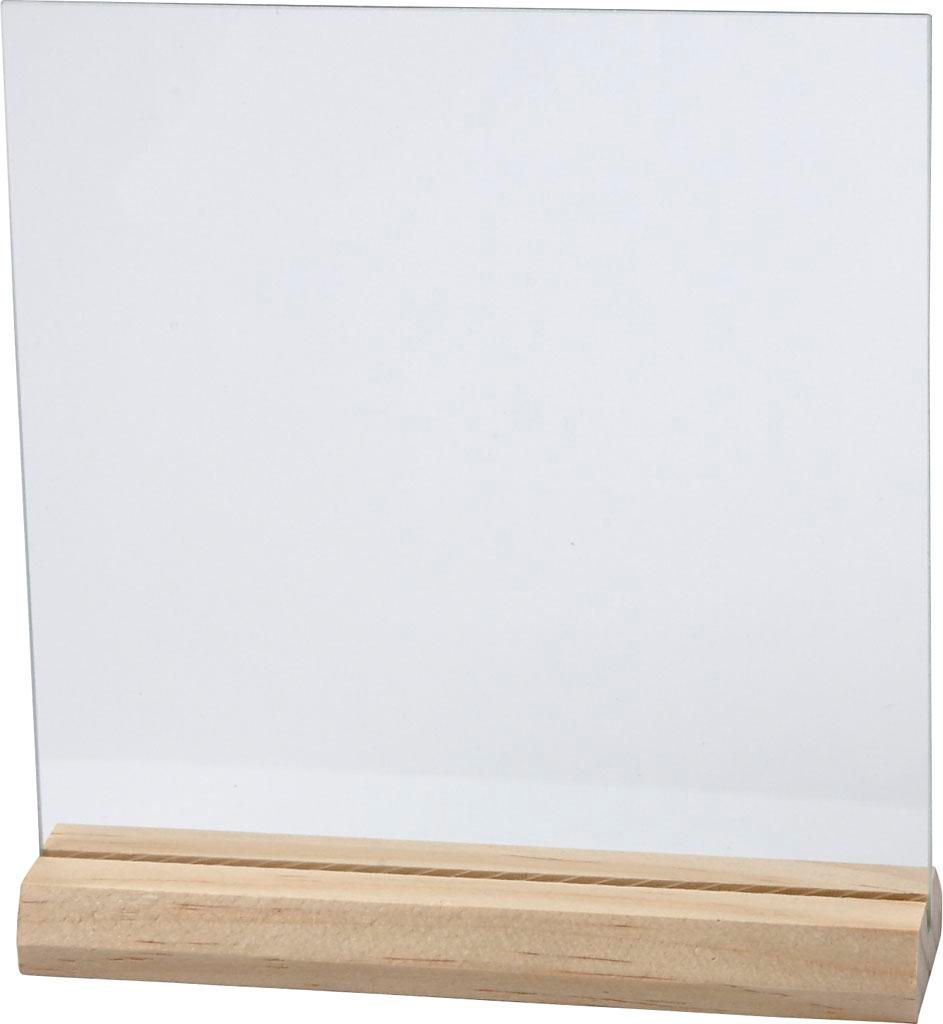 Creativ Company Glasplatte mit Holzsockel, Größe 15,5 x 15,5 cm, Dicke 28 mm, 10er Set 1 Box