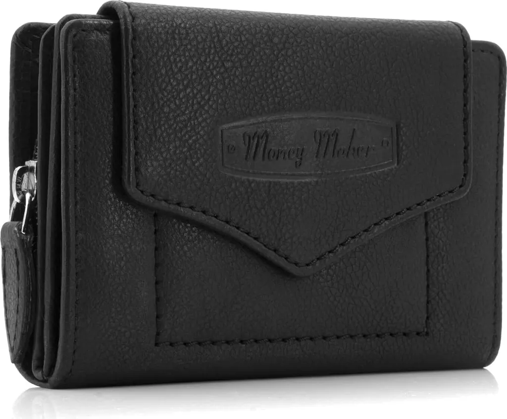 Portafoglio Donna in Pelle Nera RFID | Vera Pelle Morbida con Patta