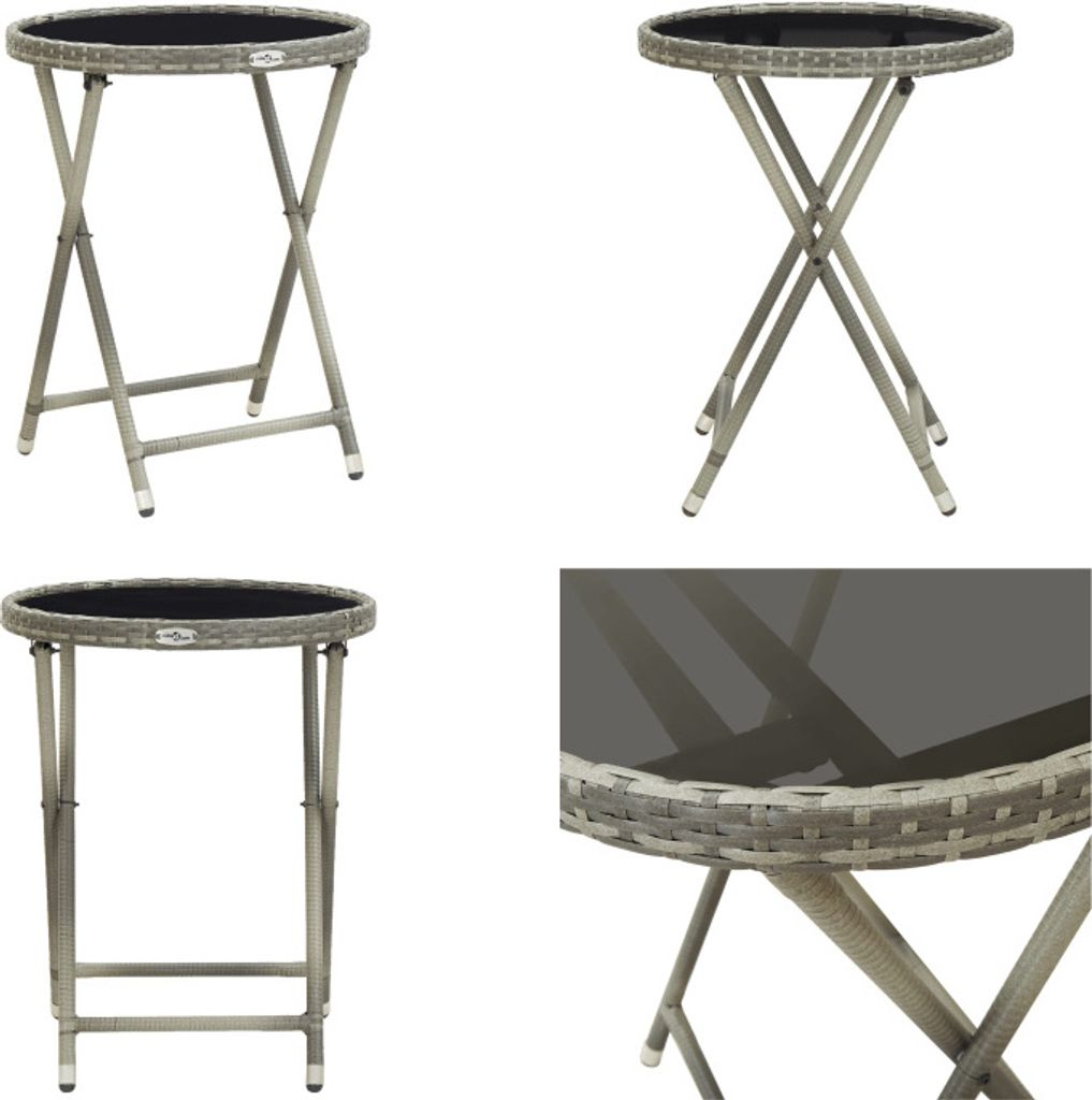 vidaXL Beistelltisch Grau 60 cm Poly Rattan und Hartglas - Stehtisch - Stehtische - Gartentisch - Gartentische