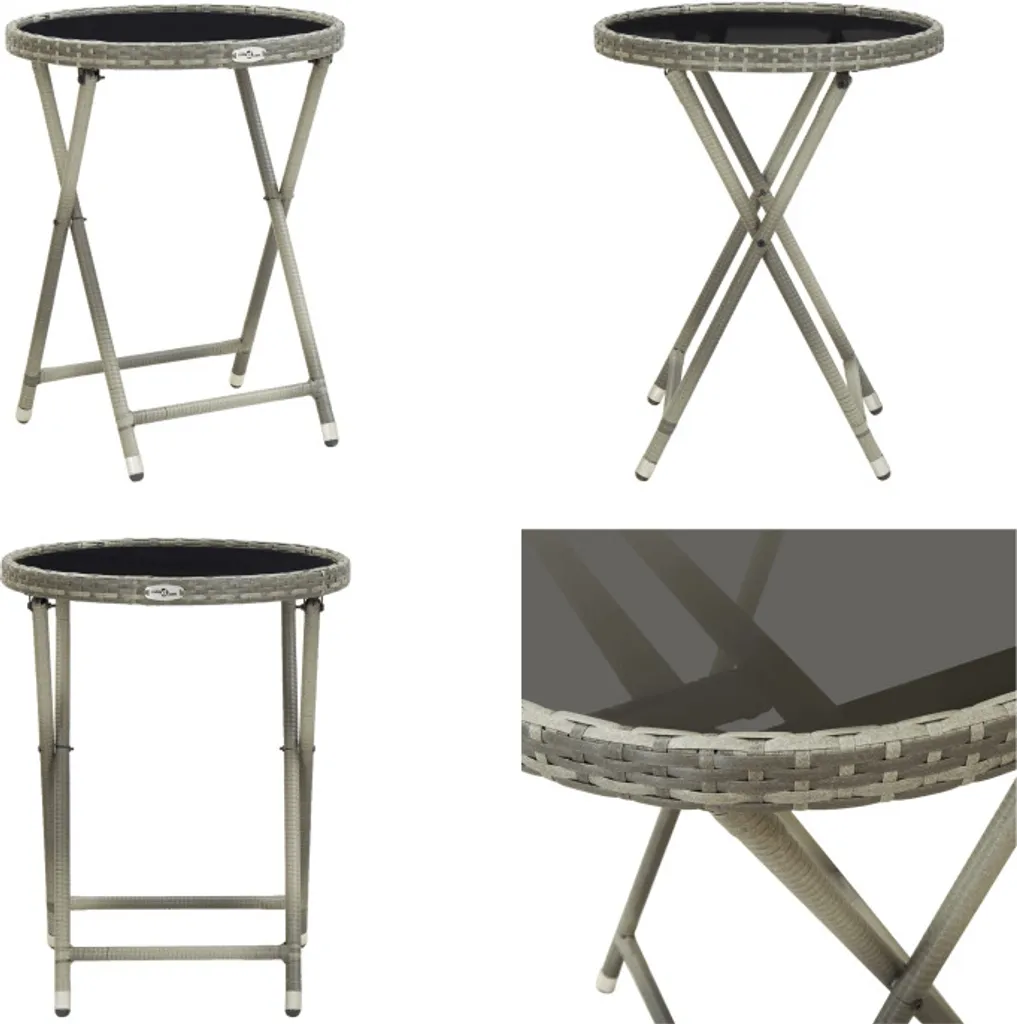 vidaXL Tavolino grigio 60 cm in polirattan e vetro temperato - Tavolino alto - Tavoli alti - Tavoli da giardino - Tavoli da giardino