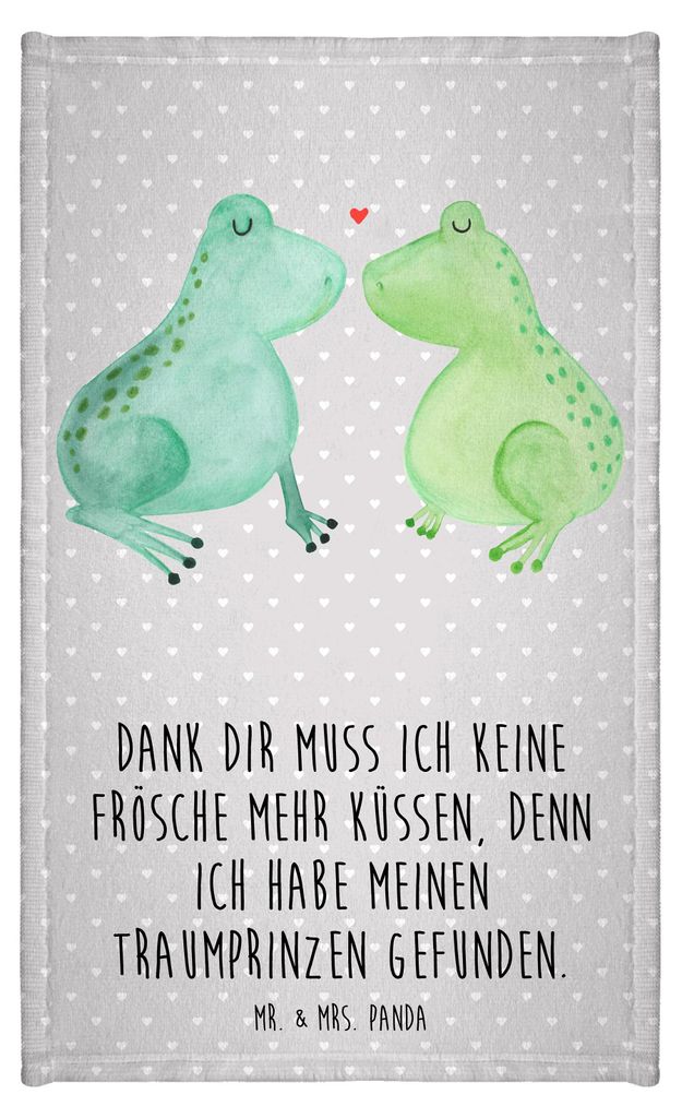 Mr. & Mrs. Panda Handtuch Frosch Liebe - Grau Pastell - Geschenk, Gäste-WC, Kleines, Frösche, Hochzeit, Frotteetuch, Hochzeitstag, Freundin, Gäs...