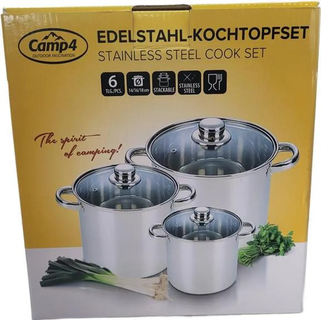 Set Pentole Camp4 Acciaio Inox 6 Pezzi - Batteria Campeggio Professionale - 3