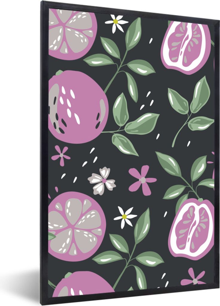 MuchoWow Gerahmtes Poster Sommer - Obst - Blumen 20x30 cm - Poster mit Schwarzem Bilderrahmen Wandposter Rahmen Foto Bilder - Drucken - Bilder Po...