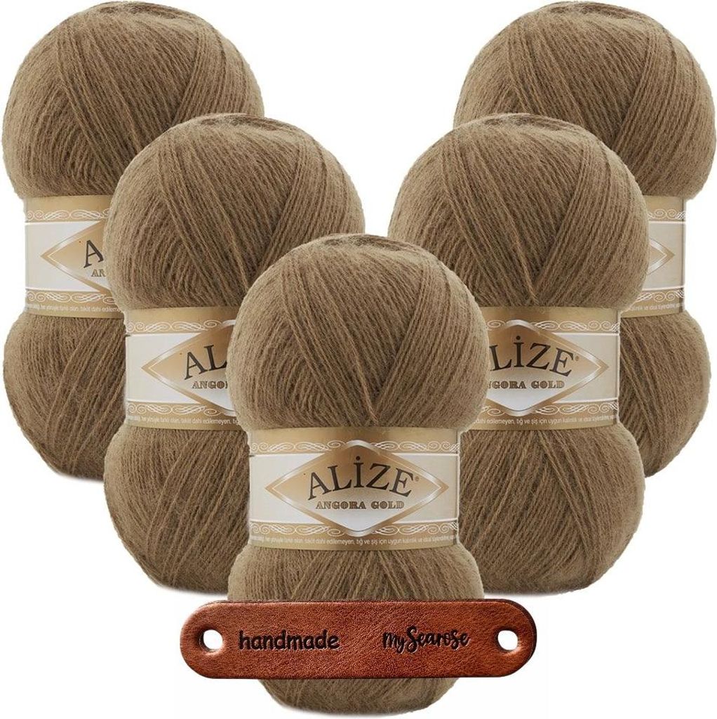 5 x ALIZE Angora Gold 466 Dark Beige mit Label Produktbild 