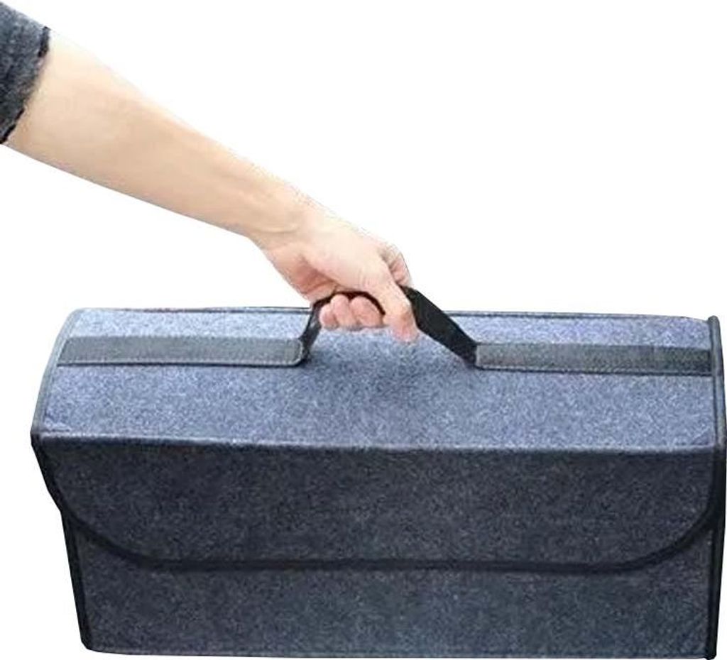 Kofferraum Organizer und Kofferraumtasche fürs Auto aus Filz mit Einlegeplatte, Klettband und Gummiband – faltbar, rutschfestes Auto Zubehör