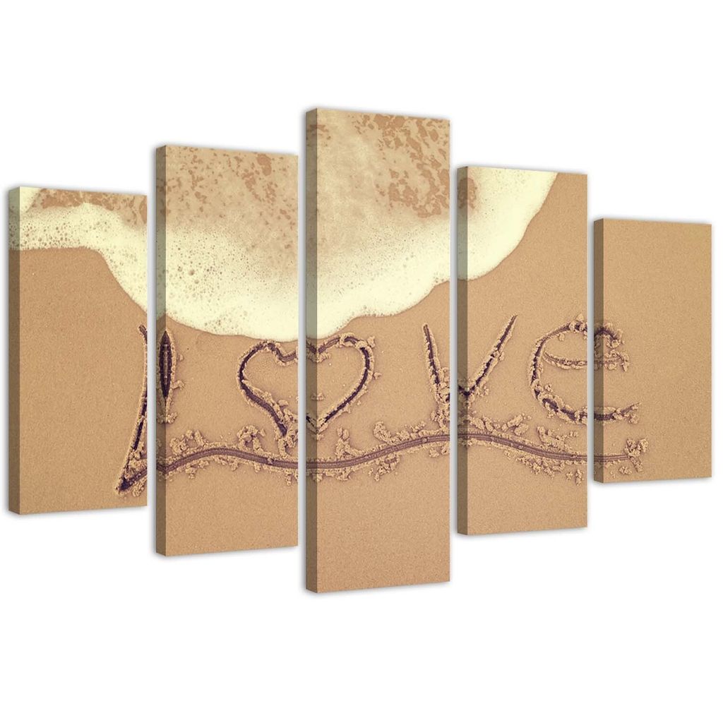 5-teiliges leinwandbild liebe im sand 100x70 cm Feeby beige wandbild bereit zum aufhängen