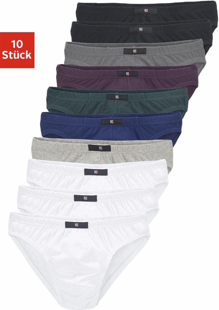 H.I.S. Slip 10 -teilig weiß, grau-meliert, blau, blau-grün, aubergine, anthrazit, schwarz Größe 7