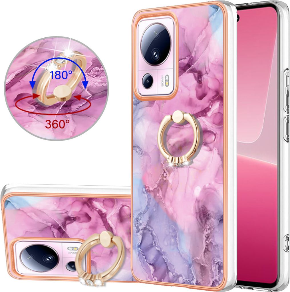 Xiaomi 13 Lite Hülle, Muster TPU Silikon Stoßdämpfer Bumper Schutzhülle mit Ring Ständer für Xiaomi 13 Lite Pink