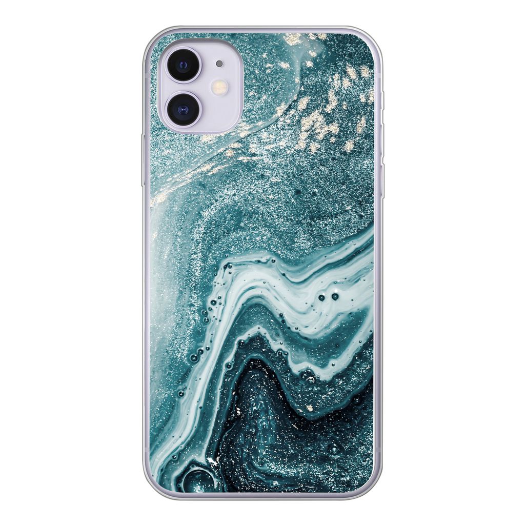 MuchoWow Handyhülle Schutzhülle Hülle für iPhone 11 Naturstein - Glitter - Muster Silikon Softcase Handy Hülle - Handytasche