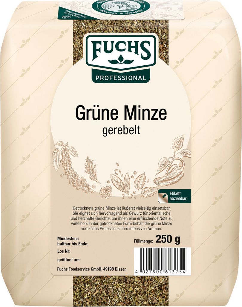 Fuchs Professional grüne Minze gerebelt aromatisch Packung 250g