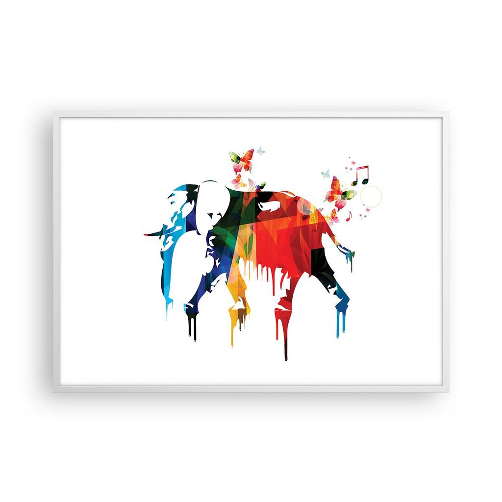 Gerahmtes Poster - Weißer Rahmen - Elefant Tierwelt Fantasie - 100x70 cm - Wand Bild - Wanddeko - Wandbilder - Wandposter - Bilderrahmen - Bilder ...