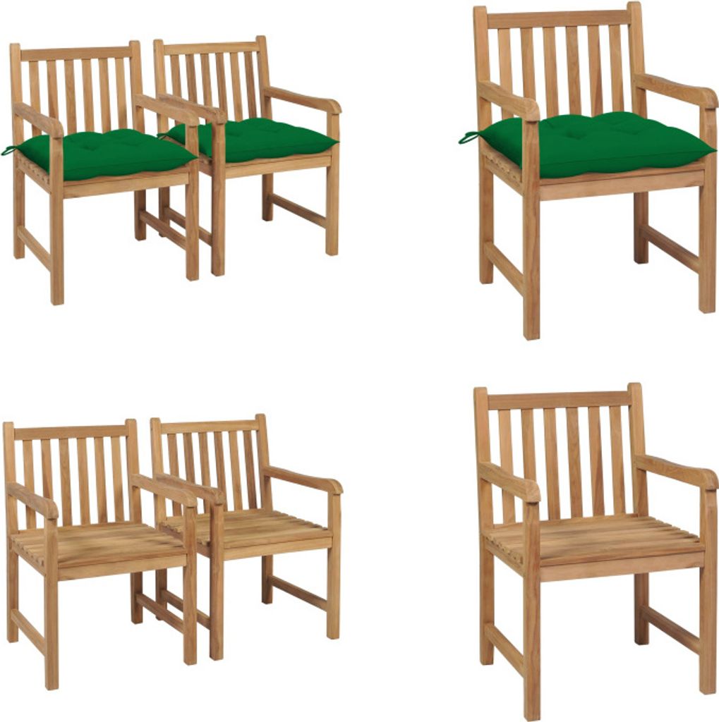 vidaXL Gartenstühle 2 Stk. mit Grünen Kissen Massivholz Teak - Gartenstuhl - Gartenstühle - Gartensessel - Holzstuhl