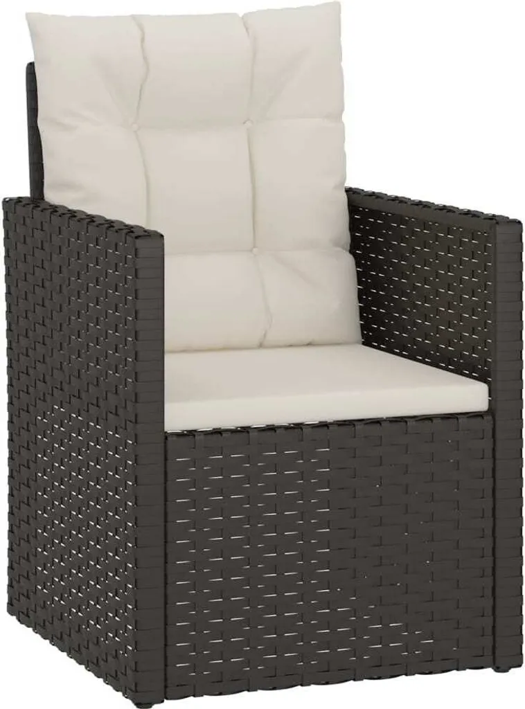 Poltrona da giardino con cuscino in polirattan nero