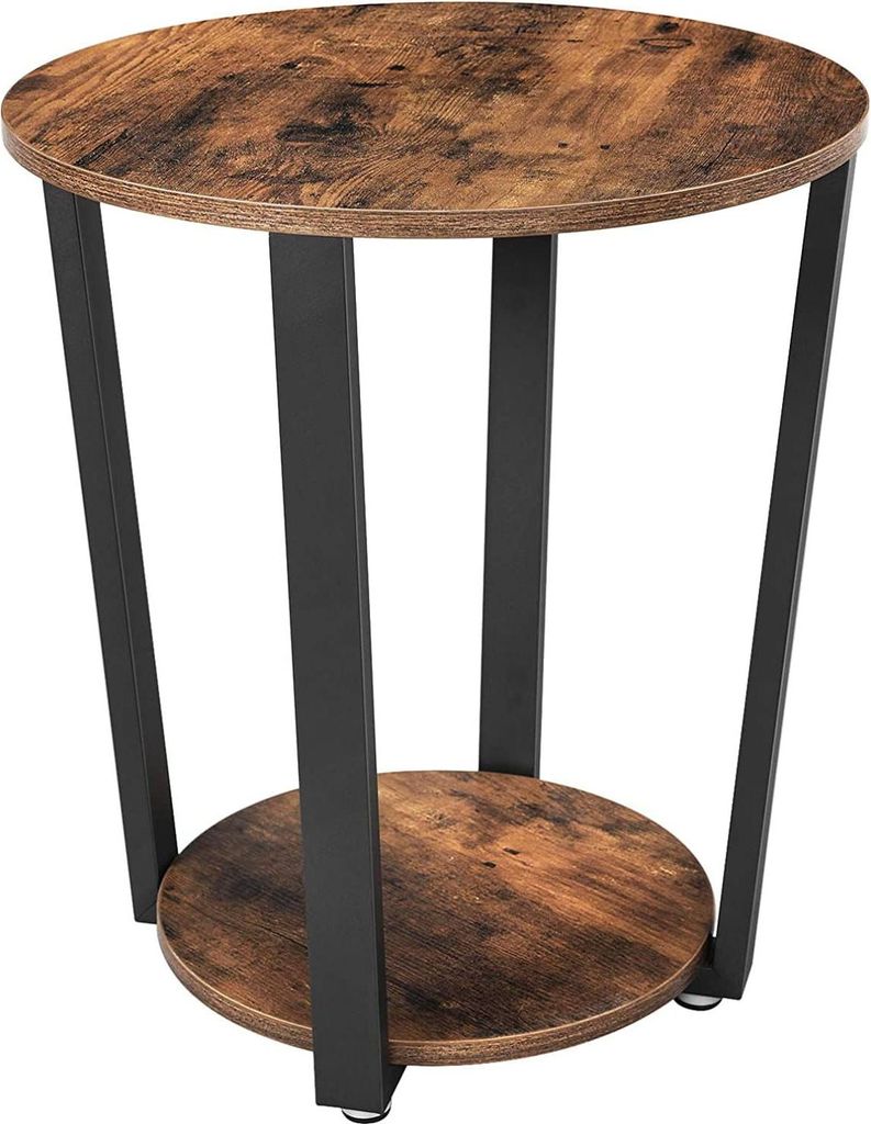 LET57X Runder Couchtisch Nachttisch, 50x50x57cm, rustikales Braun/Schwarz, verstellbare Beine