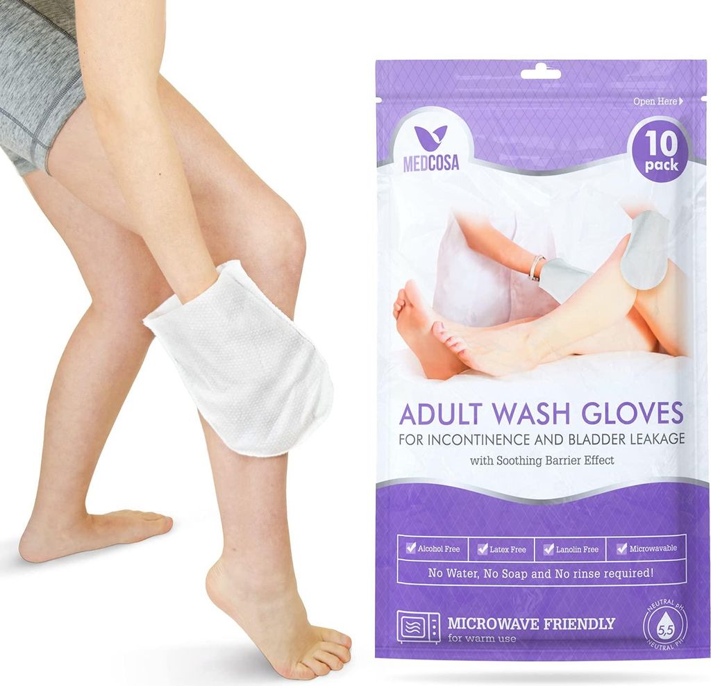 Medcosa 50er Pack Reinigungstücher Einmalwaschlappen für Erwachsene - 50er Set Einmalwaschlappen gegen Inkontinenz - Water Wipes in Handschuhform -