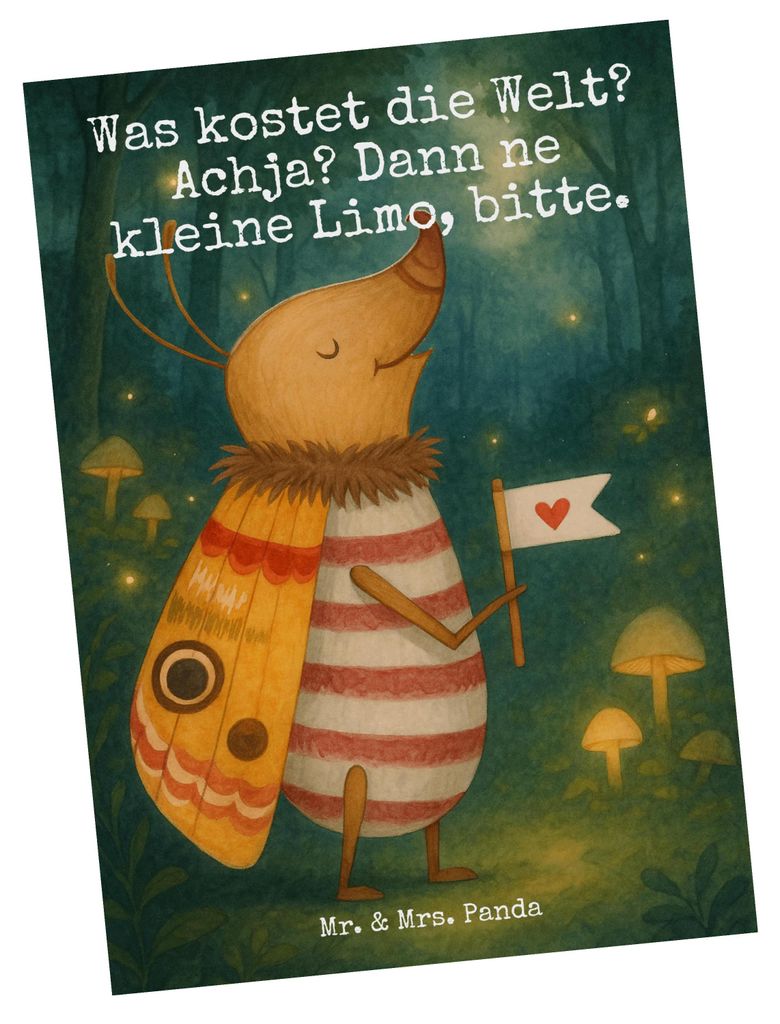 Mr. & Mrs. Panda Postkarte Nachtfalter Fähnchen Design - Weiß - Geschenk, Ansichtskarte, Ansichtskarten, Küche Deko, Lustige Sprüche, Spruch Lu...