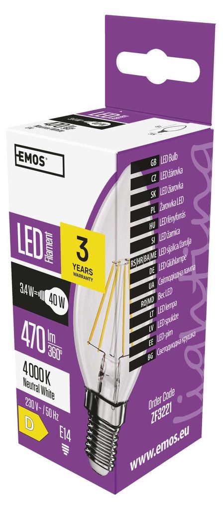 EMOS LED Lampe Edison Candle, 3,4W Ersatz für 40W, Vintage-Glühlampe mit E14 Sockel, Helligkeit 470 lm, Neutralweiß 4000 K, 25000 h Lebensdauer,...