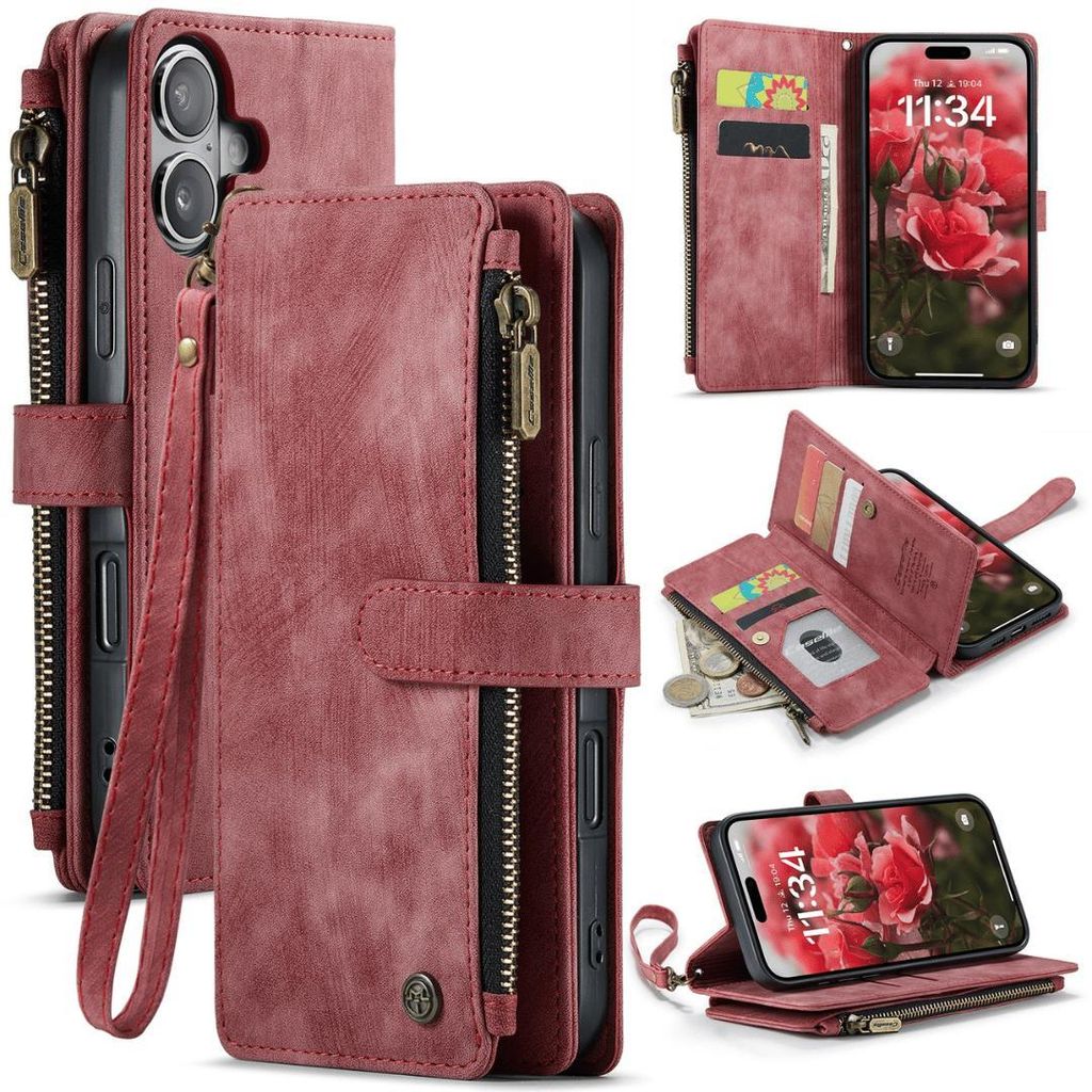 Schutzhülle für iPhone 16 Pro Klapphülle Fliphülle Tasche Zipper Cover Case Geldbörse