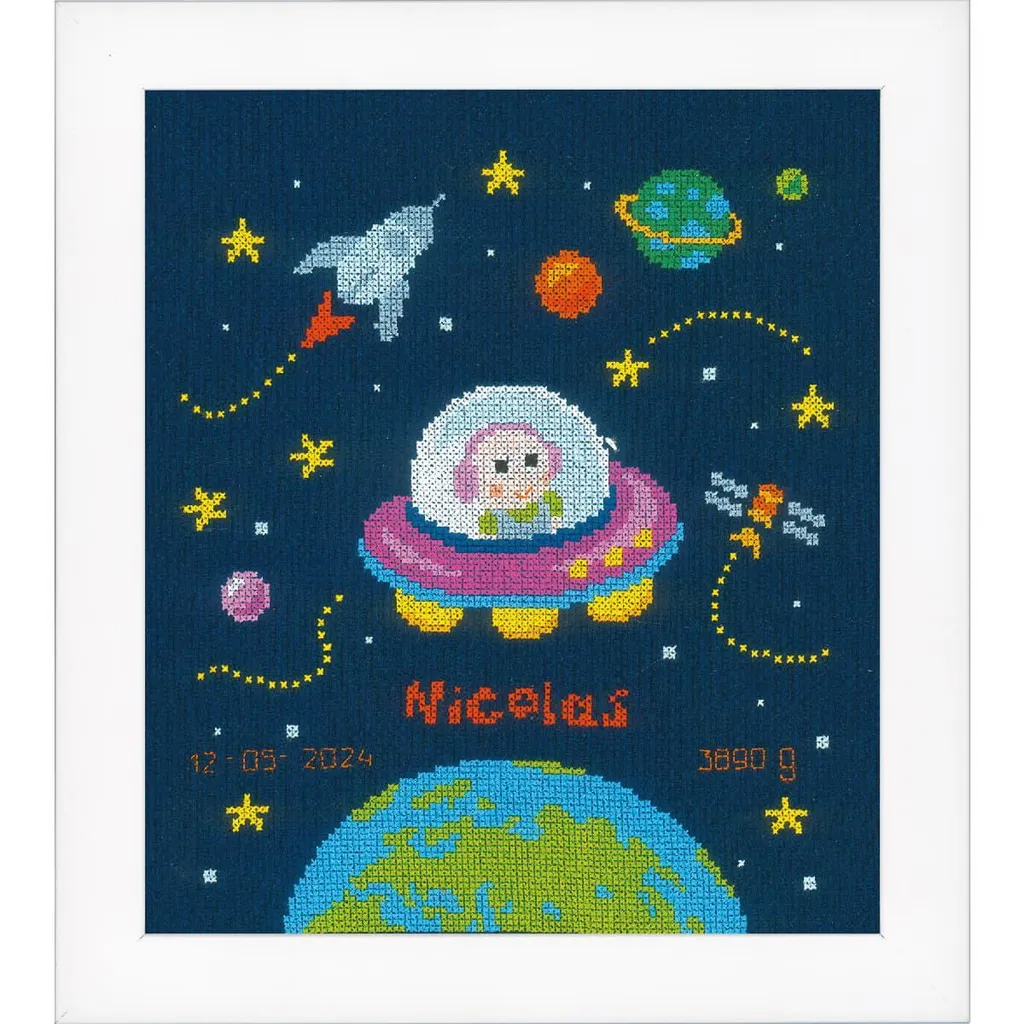Kit broderie point de croix Bébé Astronaute Vervaco 23x26cm - DIY complet