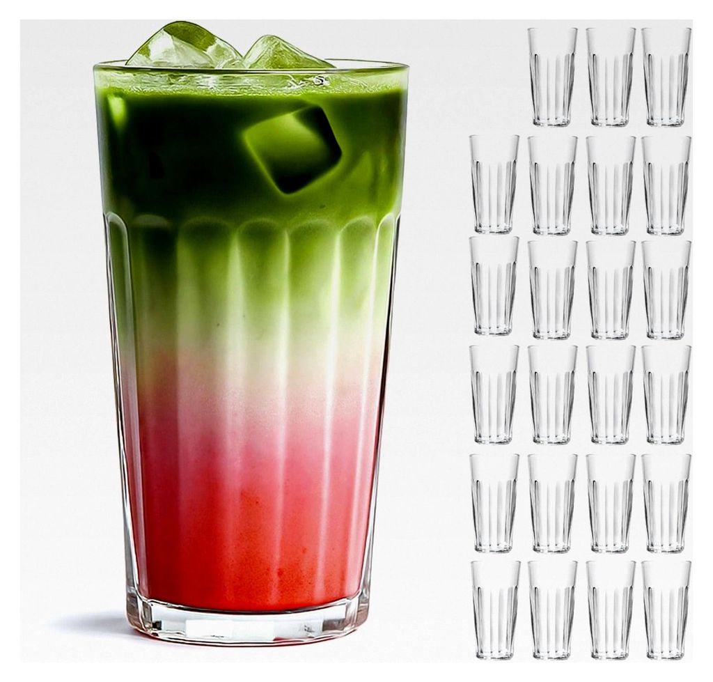 Trinkgläser Set Matteo 24 Stück ca. 450 ml - Wassergläser Saftgläser spülmaschinenfest geriffelt stapelbar