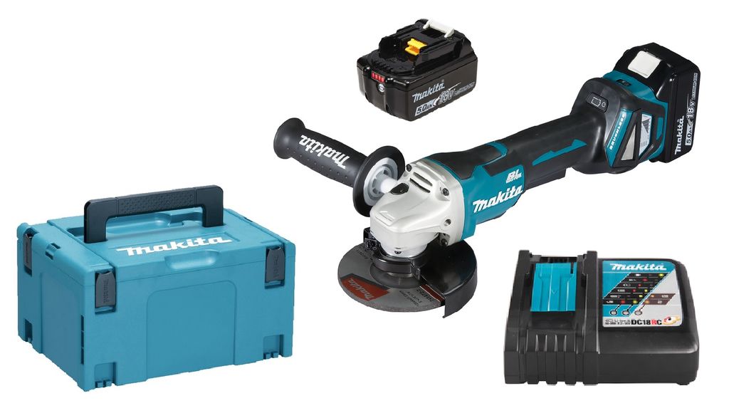 A collection of power tools and accessories laid out on a white background.
