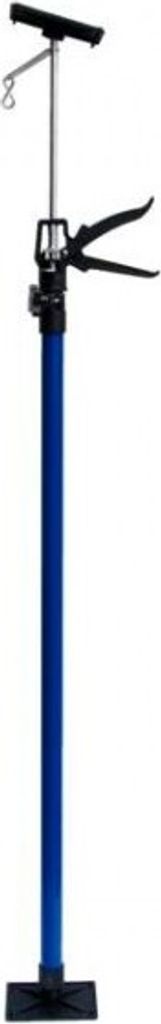 A blue and silver telescopic support pole with black handles, isolated on a white background.