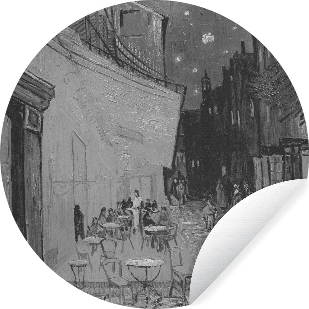 MuchoWow Runde Wandtattoo - Wandsticker Tapete Aufkleber Caféterrasse bei Nacht - Vincent van Gogh Ø 50 cm Selbstklebend und Repositionierbar -...