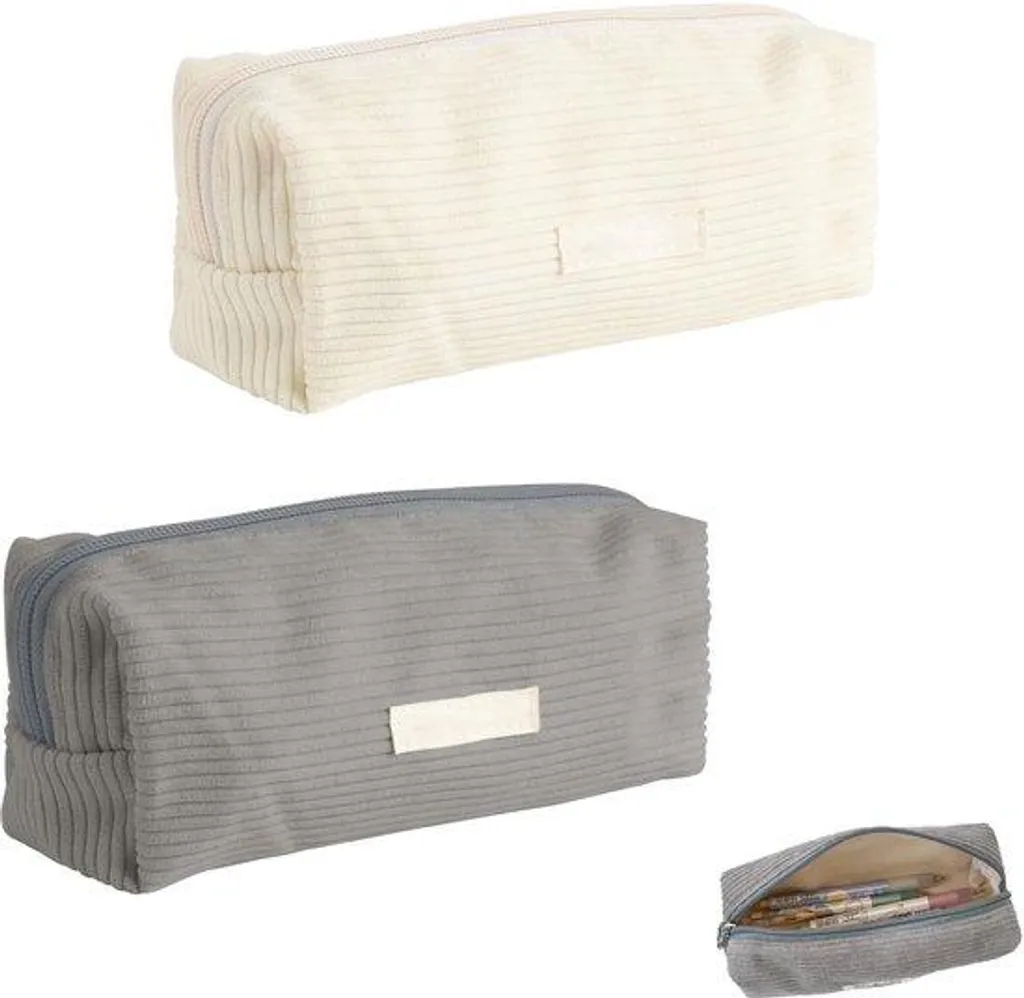 Pochette de rangement en velours gris pour stylos et crayons