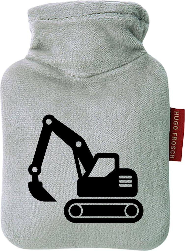 Huuraa Mini-Wärmflasche Bagger Baumaschine 0,2 Liter Grey Mini Veloursbezug Taschenwärmer Geschenkidee