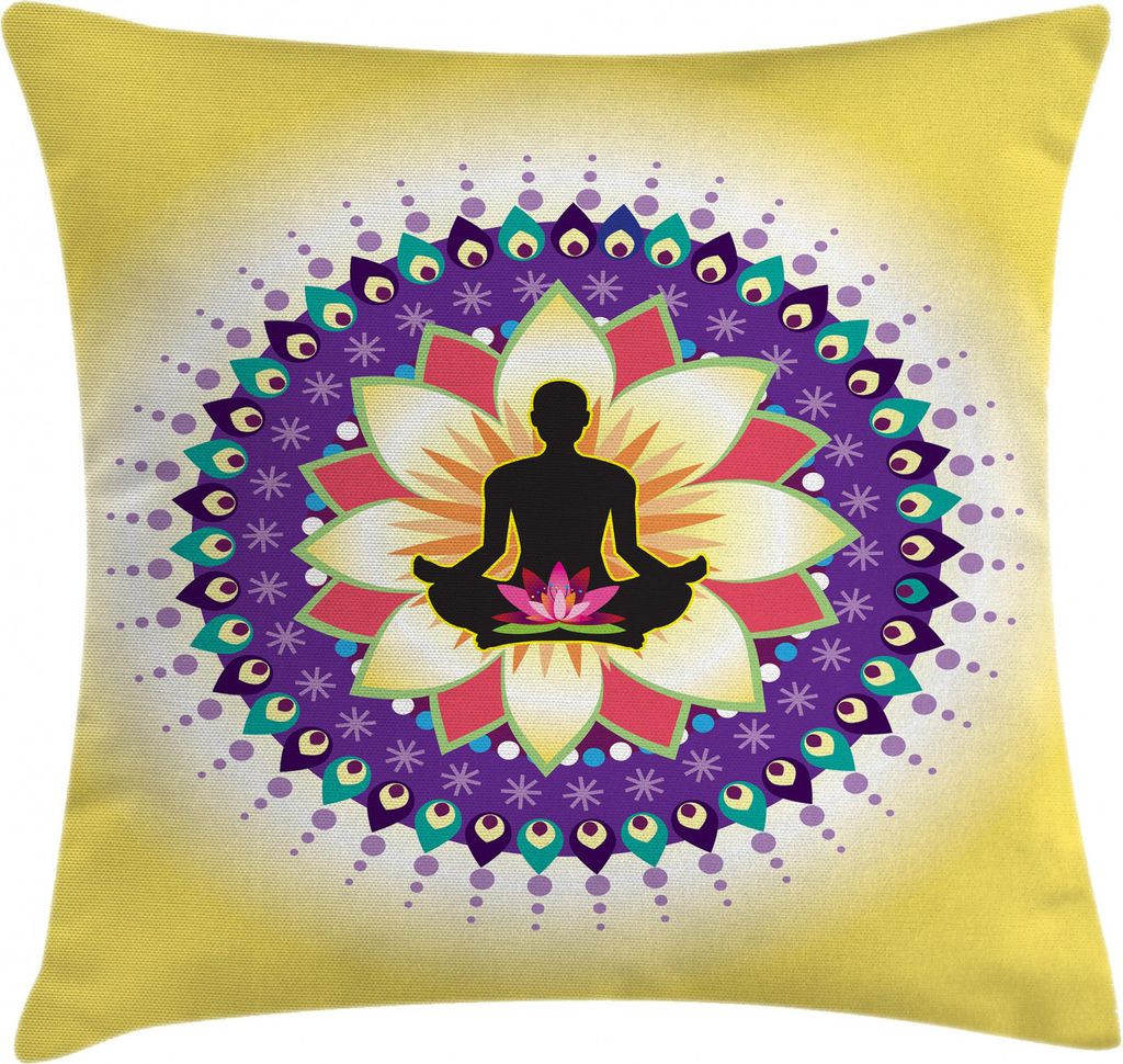 ABAKUHAUS Yoga Kissenbezug, Runde Kreis Lotus Icon, Waschbar mit Reißverschluss Kissenhülle mit Farbfesten Klaren Farben Beidseitiger Druck, 40 x...