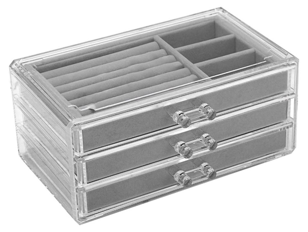 Aufbewahrungsbox mit Samtfutter, großes Fach, modulares Stapeldesign, Organizer für Uhren, Armbänder und Schmuck