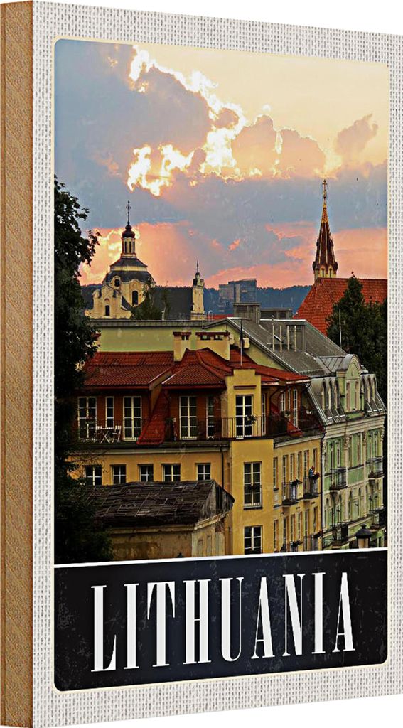 Holzschild Reise 20x30cm Litauen Mittelalter Gebäude Gemälde