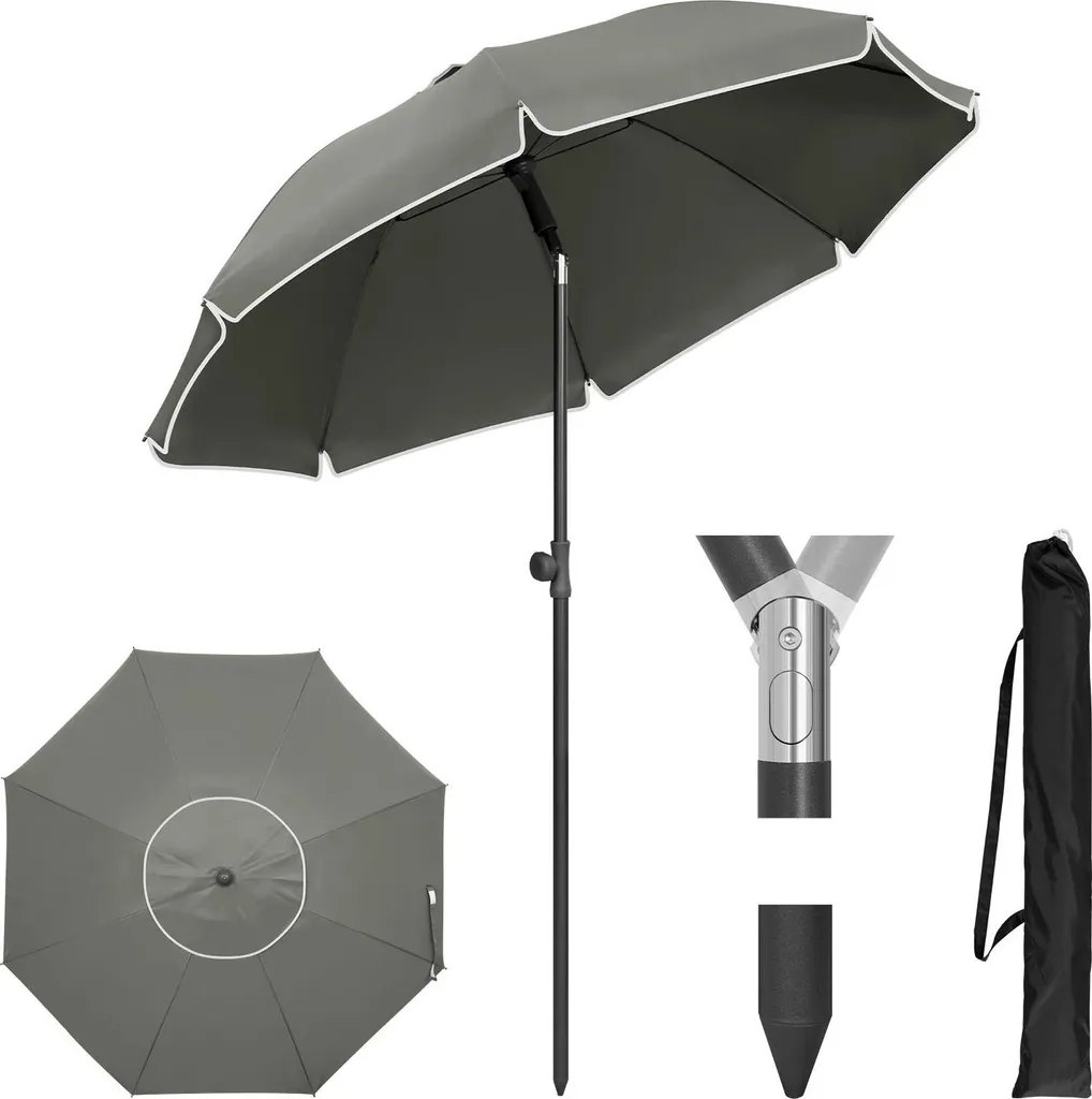 Parasol rond de balcon Ø 135 cm inclinable à 35° mât aluminium Gris