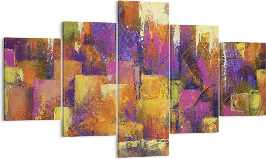 Bild auf Leinwand - Leinwandbild - 5 Teile - Abstraktion Stadt Wolkenkratzer - 125x70cm - Wand Bild - Wanddeko - Wandbilder - Leinwanddruck - Bilde...