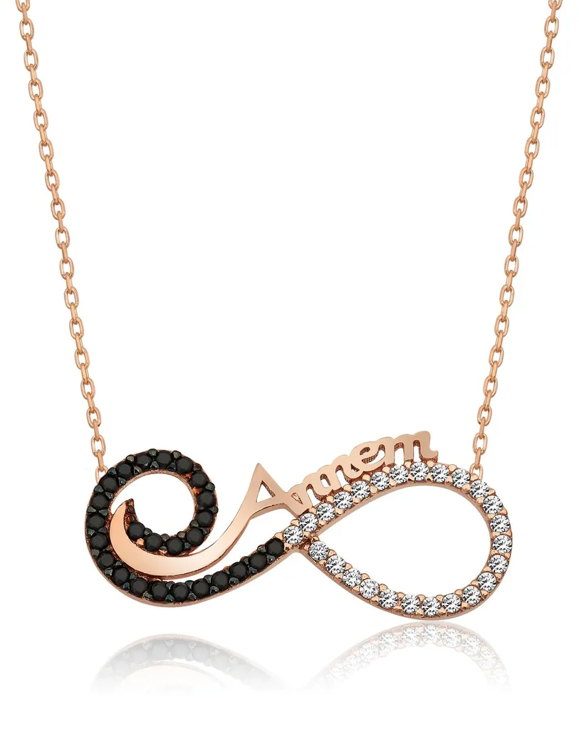 Collier en Argent 925 Plaqué Or Rose avec Pendentif Infini en Zircone Pur