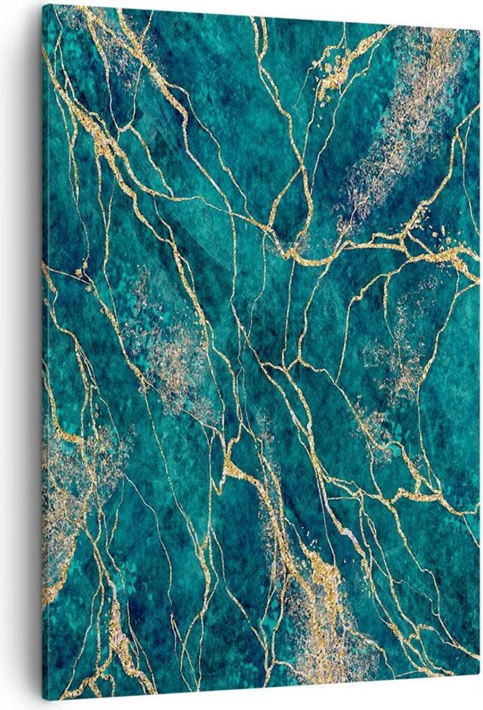 Bild auf Leinwand - Leinwandbild - Einteilig - Abstraktion Gold Türkis - 50x70cm - Wand Bild - Wanddeko - Wandbilder - Leinwanddruck - Wanddekorat...
