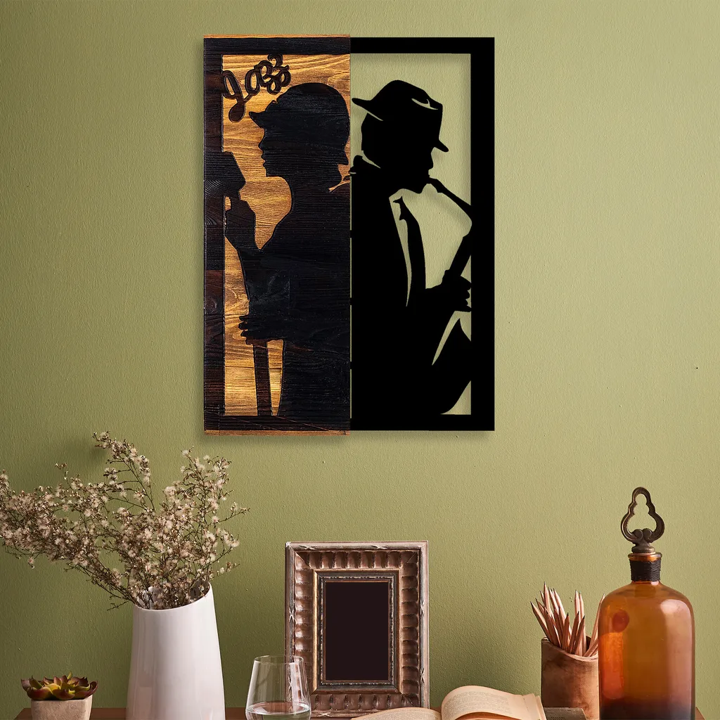 Décoration murale métal Wallity Jazz noire pour habiller un mur blanc