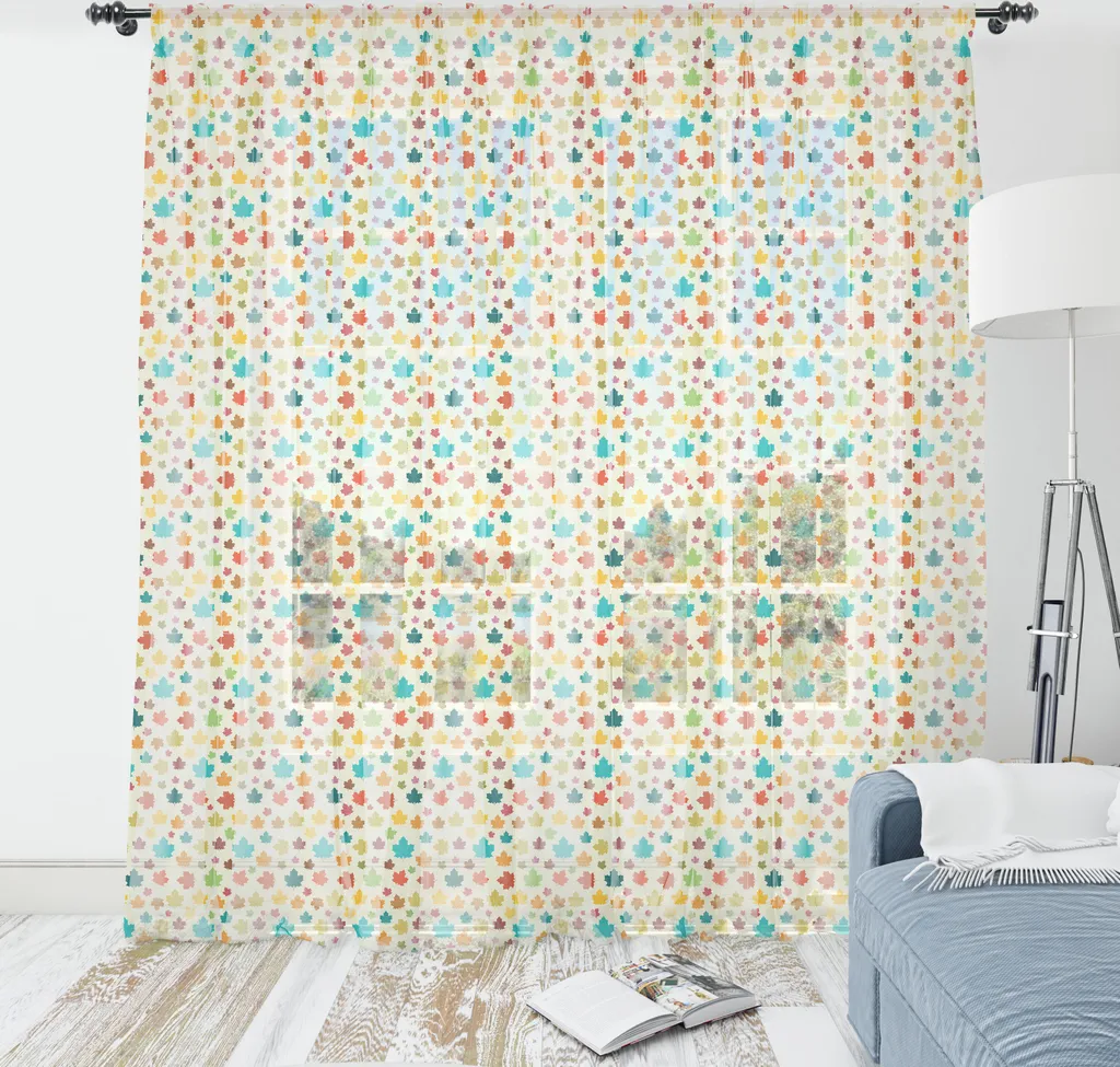 ABAKUHAUS Arazzo autunnale, illustrazione retrò multicolore con foglie d'acero su sfondo color crema, tessuto satinato setoso per soggiorno e camera da letto, 220 cm x 274 cm, color crema e multicolore