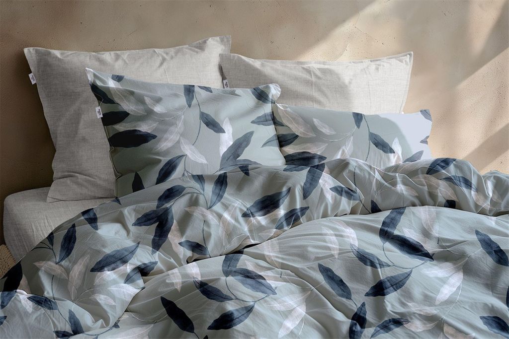 Zo! Home Flanell Bettwäsche 155x220 Astrid Blue Blätter blau petrol