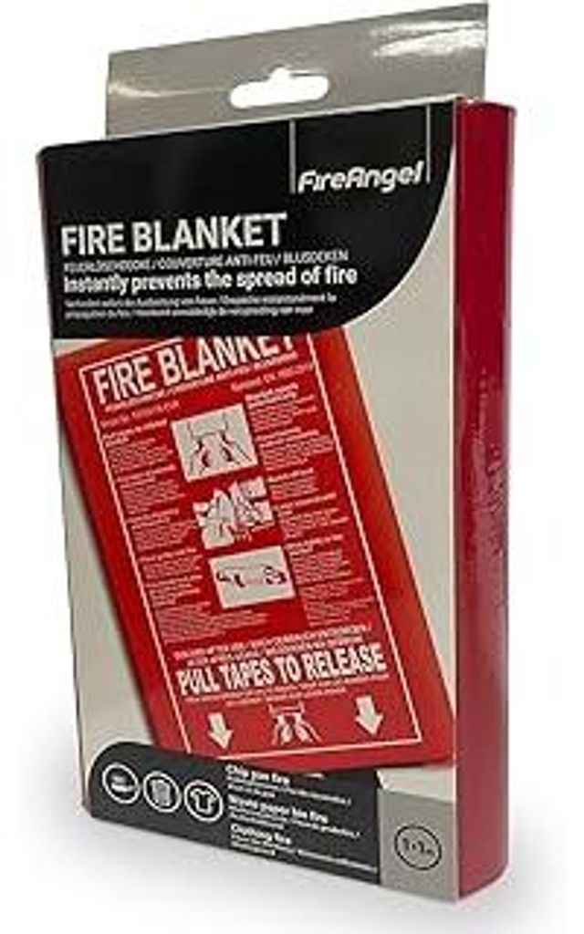 Fire Angel Feuerlöschdecke, 1 x 1 m, für Küche, Zuhause, Wohnwagen, Wohnmobil, Sicherheitszubehör, mit abwischbarer, Harter Schutzhülle