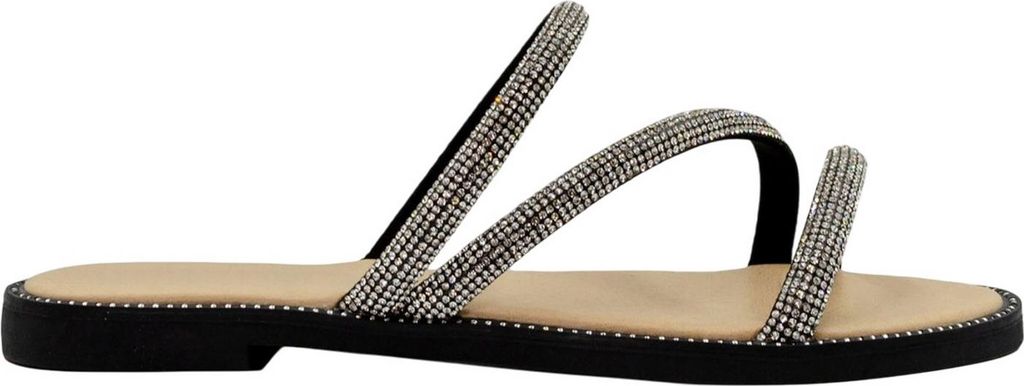 Where ́s That From - Funkelnd Sandalen für Damen, mit Trägern, Flach GT8817 (36 EU) (Schwarz)